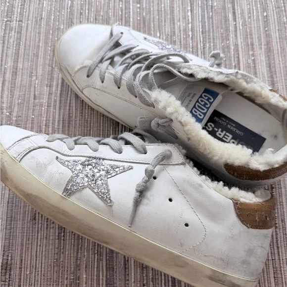 Golden Goose White Sneakers with Shearling and Silver Star Detail size 40 - Picture 3 of 6